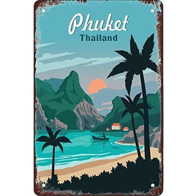 Image of AZOLID Funny Tin Signs Welcome to Thailand Phuket Travel Painting Cafe Opera House Art Wall Decoration Plaque 30x20CM