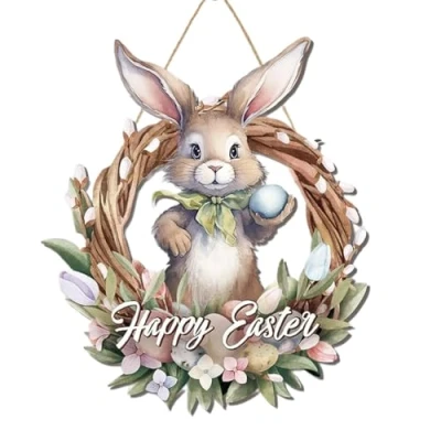 Image of Woedpez Outdoor Easter Decoration Party Decoration, Vibrant Rabbit Door Sign Hangers For Festive Wreaths, Front Outside