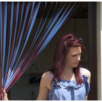Image of Holland Plastics Original Brand Heavy Duty Bug Blind,Fly Blind,Strip Blind, Door Blind CLARET &amp; BLUE 100cm WIDE Complete with self adhesive fitting hooks for uPVC frames