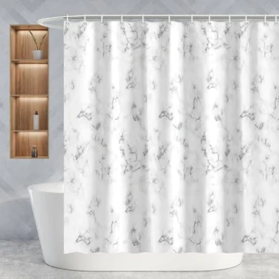 Image of Minicoco Marble Shower Curtains 100% Waterproof Polyester Curtain Mould Proof Mildew Resistant Bathroom with 12 Hooks, 180 x cm