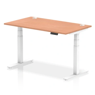 Image of Air 1400x800mm Height Adjustable Desk Beech Top Cable Ports White Leg