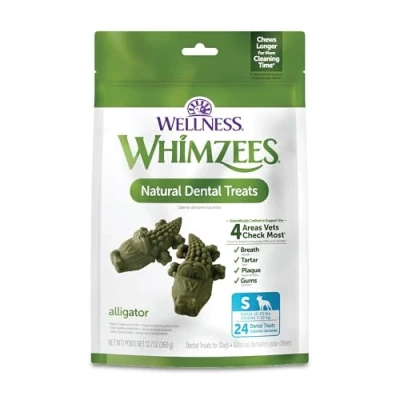 Image of WHIMZEES by Wellness Alligator Natural Dental Chews for Dogs, Long Lasting Treats, Grain Free, Freshens Breath, Small Breed, 24 count