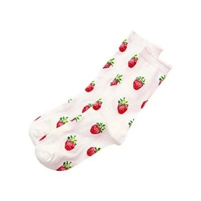 Image of RK HYTQWR Kawaii Sweet Women&#039;S Socks Funny Cute Cream Candy Color Milk Strawberry For Girl Japanese Harajuku Calcetines Mujer,Strawberry Tube Cotton Socks,Strawberry White