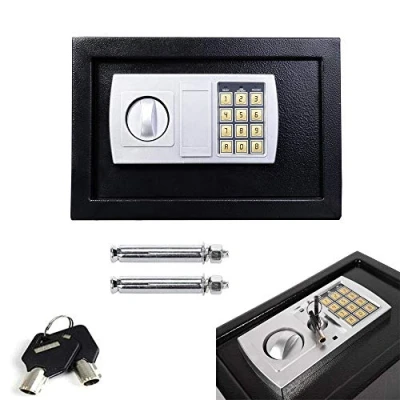 Image of Electronic Safe with Digital Keypad and 2 Emergency Overide key, 8.5L Security Safebox for Home Office Hotel, Steel Locking Bolts, Fireproof Waterproof WallSafes, 31x20x20cm, Black