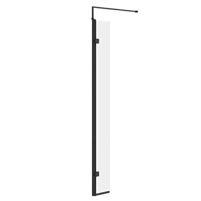Image of Wholesale Domestic Colore 8mm Clear Glass Matt Black 1850mm x 300mm Walk in Hinged Return Shower Screen
