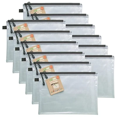 Image of eco A4+ 95% Recycled Twin Pocket Super Strong Bag, Waterproof Mesh Tuff Reinforced, Black Zip Closure, 2 Pockets (Pack of 12) eco062x12