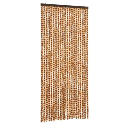 Image of vidaXL Insect Curtain Ochre and White, 90x220 cm, Chenille Material, Lightweight, Easy to Clean, Waterproof, Includes Hooks for Installation