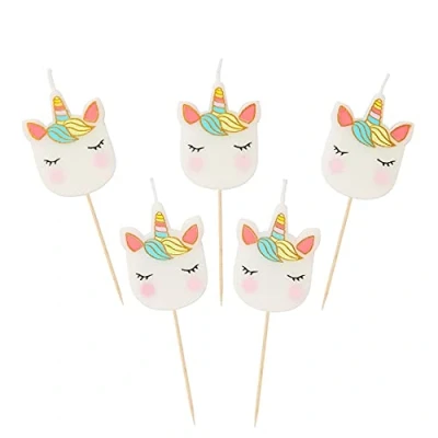 Image of Talking Tables Unicorn Birthday Candles Cake Toppers Party Decoration for Kids Boys Girls Pack of 5, Wax, Pale White