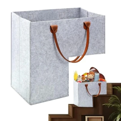 Image of Stair Baskets,stair Basket with Leather Handle,under Storage Basket,stair Foldable L shaped,staircase for Carpeted Stairs and Wooden