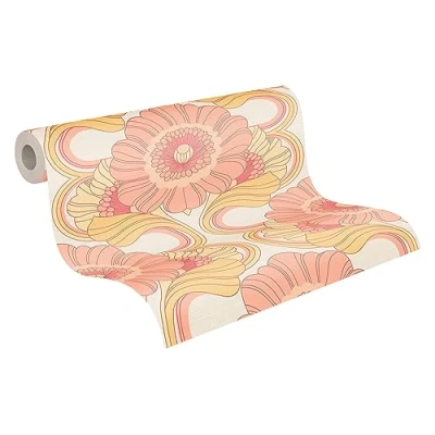 Image of A.S. Création Retro 70&#039;s Floral Trail Wallpaper Yellow/Pink/White/Red/Beige Chic 395305 8.50m x 0.53m Paste The Wall
