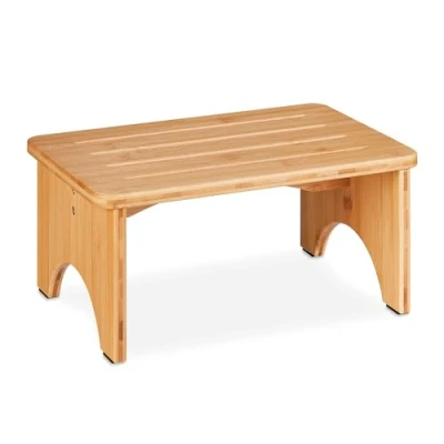 Image of Relaxdays Footstool Bamboo, up to 100 kg, Stable Step Stool, HWD: 17.5 x 39 25 cm, Children&#039;s Bathroom Stand, Natural