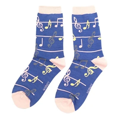 Image of Treble Clefs and Music Notes Denim Blue Womens Novelty Ankle Socks Adult One Size