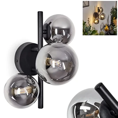 Image of hofstein Wall Light Chehalis, lamp Made of Metal/Glass in Black/Smoke, Modern Design, with Round lampshades Glass, 1 Flame, 3 x G9, Without Bulbs
