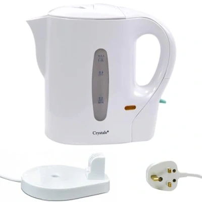 Image of 1 Litre 830W Cordless Electric Kettle Kitchen Caravan Travel Hot Water Jug Overheat Thermostat White
