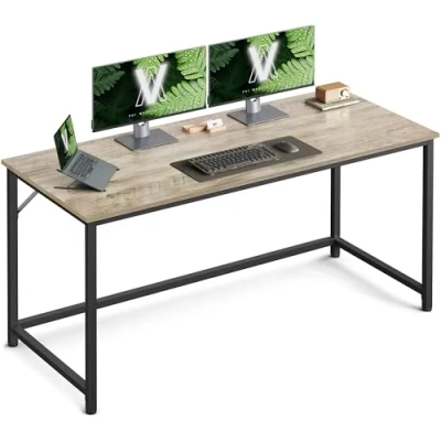 Image of VASAGLE Computer Desk, Small Office Desk and Workstation, Work for Home Office, Study, Bedroom, 60 x 140 76 cm, Industrial Style, Metal Frame, Greige Black LWD043B02