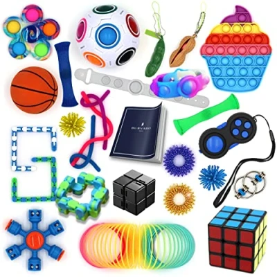 Image of BURVARO Fidget Toy Pack, Anxiety Relief, Party Bag Fillers, Toys For Kids Adults, Sensory Decompression Toys, ADHD Stress Relieve Autism set.