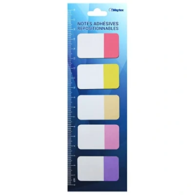 Image of WAYTEX 100 Large Self Adhesive Bookmark Paper 5 Colours Pads of 20 Sheets 42 x 25 mm Repositionable