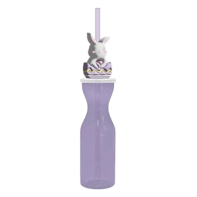 Image of Gem Imports Easter Bunny Lilac Reusable Plastic Bottle with Straw 500ml