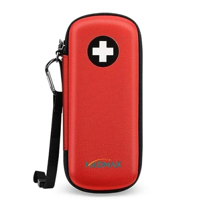 Image of MEDMAX Epipen Medical Carrying Case, Hard Shell EVA Shock Absorption Travel Medication Organizer Bag Emergency Pouch Holds 2 EpiPens, Asthma Inhaler, Auvi Q, Allergy Supplies, (*Red)