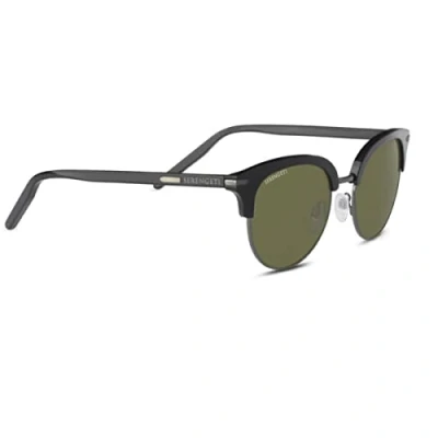 Image of Serengeti Round Womens Shiny Dark Gunmetal Black Mineral Polarized 555nm Green Lela Grey One Size