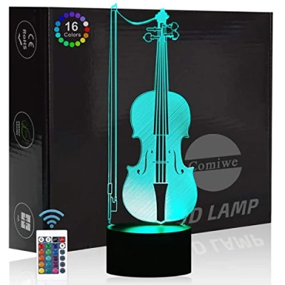 Image of Comiwe Cello 3D Illusion Night Light Toys,16 Colours Change Smart Touch &amp; Remote Control,Home Decor LED Bedside Table Desk Lamp,Christmas Birthday Gift for Girls Boys Kids Adults Friends Family