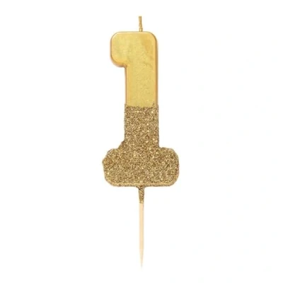 Image of Gold Glitter Number one 1 Birthday Candle Quality Large Cake Topper Decoration Pretty, Sparkly and Elegant Ideal for milestone anniversary 18th, 21st, 30th 40th 50th 60th 70th 80th 90th 100!