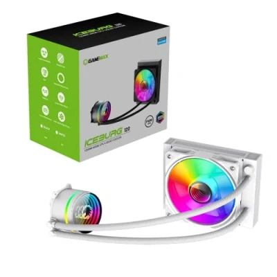 Image of GameMax Iceburg 120mm ARGB CPU Liquid Cooler, AIO Cooler Water For Intel &amp; AMD, 1 x Infinity PWM Fan, 800 to 2000RPM Mirror Rotatable Cap Design White