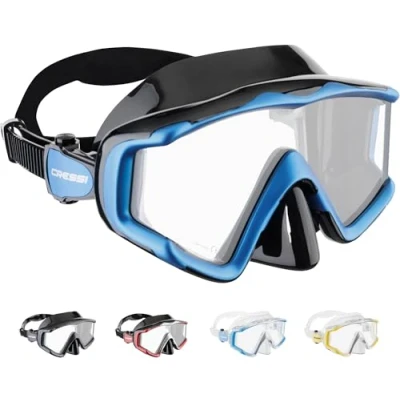 Image of CRESSI Liberty Triside Mask Panoramic 3 Glass for Diving and Snorkelling, Black/ Sapphire, One Size, Unisex Adult