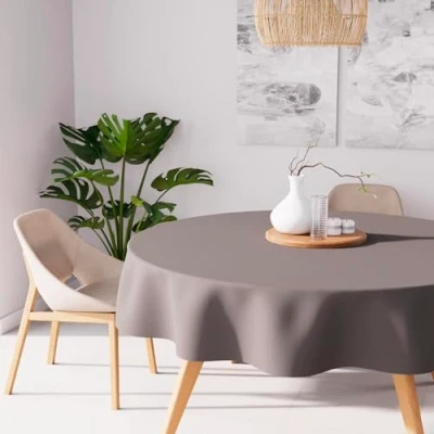 Image of Soleil d&#039;ocre Alix Stain Resistant Round Tablecloth Mocha, Polyester, Brown, Diametre 180 cm