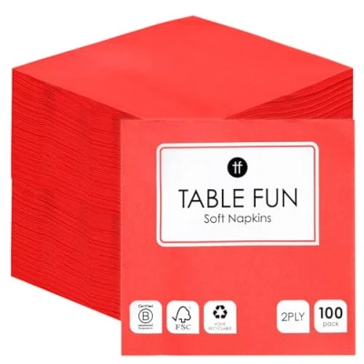 Image of Talking Tables 100 x Bulk Pack Soft Red Paper Napkins, Disposable Party Serviettes for Birthday, Christmas, Weddings, Valentines, Hen, Catering, Everyday Tableware, Recyclable Made in EU, 2ply 33cm