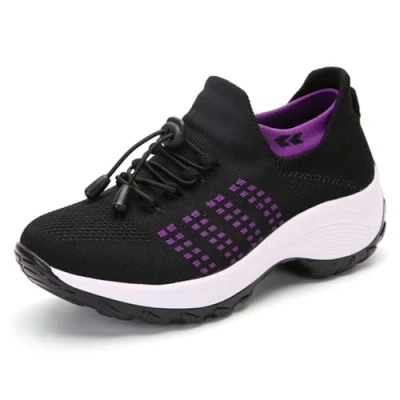 Image of Comfortwear Ortho Stretch Cushion Shoes,Orthopedic Comfort Shoes Womens,Orthopedic Sneakers Slip On Casual (Black Purple,43)