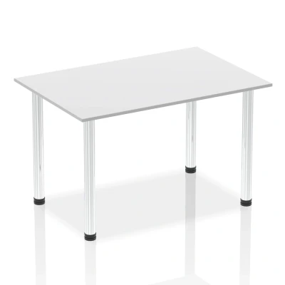 Image of Impulse 1400mm Straight Table White Top Chrome Post Leg