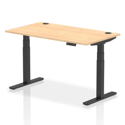 Image of Air 1400x800mm Height Adjustable Desk Maple Top Cable Ports Black Leg