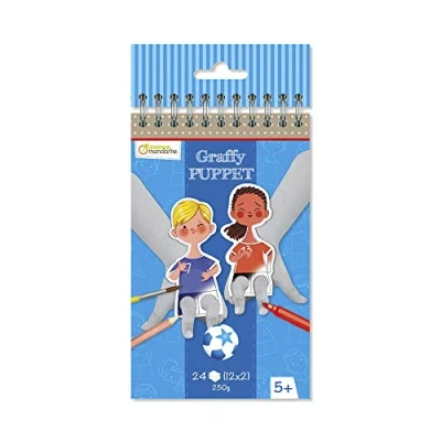 Image of Avenue Mandarine Ref GY101C Graffy Pre Cut Finger Puppets to Colour In &amp; Play Footballers Spiral Notebook, 250gsm Clairefontaine Paper, 24 Cards, 12 Designs