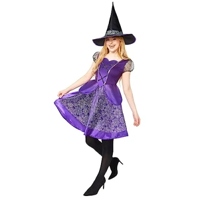 Image of amscan 9917850 Ladies Purple Witch Halloween Adult Fancy Dress Costume Gothic Fairytale Spooky