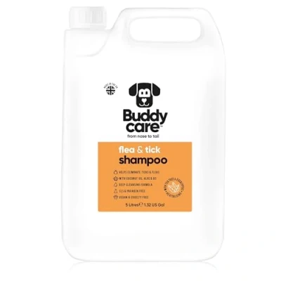 Image of Flea &amp; Tick Dog Shampoo by Buddycare Eliminates Fleas, Ticks Mites Deep Cleansing for Dogs, Tea Tree Eucalyptus Dogs (5L)