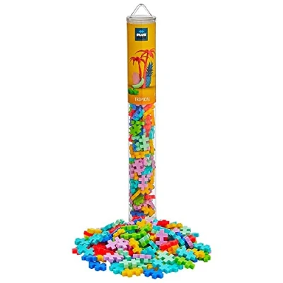 Image of Plus 9604264 Ingenious Construction Toy, Tropical, Creative Building Blocks Tube, 100 Pieces, Multicoloured, Mini, 300.4264