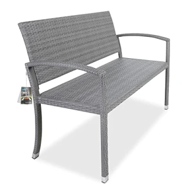 Image of CASARIA® 2 Seater Poly Rattan Garden Bench 320kg Load Capacity Water and UV Resistant Outdoor Patio Terrace Balcony Seating Furniture Love Seat 122 x 90 58 cm Grey
