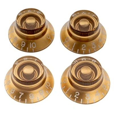Image of Musiclily Pro Imperial Inch Size Bell Top Hat Knobs Compatible with USA Made Les Paul Style Electric Guitar, Gold (Set of 4)