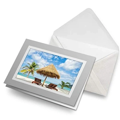 Image of Greeting Cards Gray (Insert) Tropical Beach Holiday Relaxing Blank Greetings Card Birthday Kids Party Boys Girls #12757