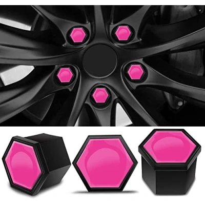 Image of Biomar Labs Set of 20pcs Car Wheel Nut Caps Bolt Cover 19mm Universal with Removal Tool Pink LC 40