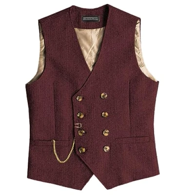 Image of Mens Classic Vintage Suit Waistcoat Double Breasted Vest for Wedding and Party(Burgundy,XL)