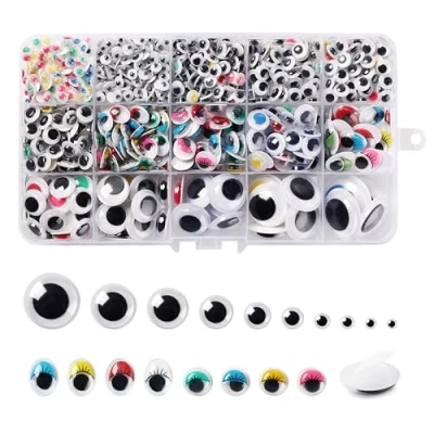 Image of CraftWerk Self Adhesive Wiggly Eyes 1,350 Pieces Googly in Black and Colourful for Crafting, Scrapbooking DIY Projects 5 to 25mm