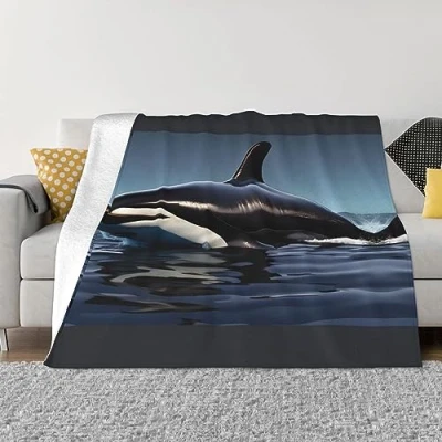 Image of YQxwJL Flannel Fleece Blanket, Orca Print Soft and Warm Throw for Sofa, Bed Outdoors