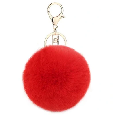 Image of Auranso Pom Fluffy Keyring Plush Charm Ring Faux Fur Bag Pendant Keychain Red