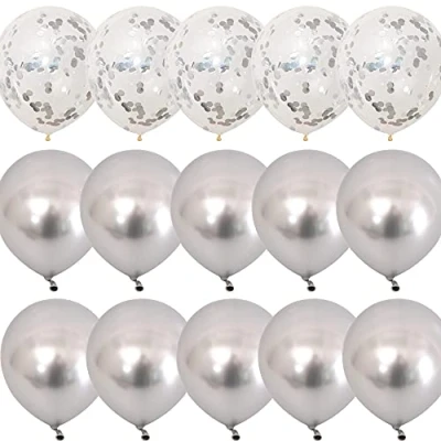 Image of Vicor Silver Balloon,15 Pieces Metallic Latex Balloons,12 inch Confetti Balloons for Birthday Mother&#039;s Day Wedding Baby Shower Party Decoration