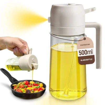 Image of PORTENTUM 17oz Oil Spray Bottle 2 in 1 Olive Dispenser For Kitchen Accessories bottles Air Fryer Gadgets (White)