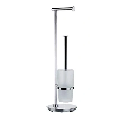 Image of Smedbo &quot;Outline Lite&quot; Toilet Roll Holder/Toilet Brush Round, Polished Stainless Steel, 17.5 x 60 cm, Silver/White