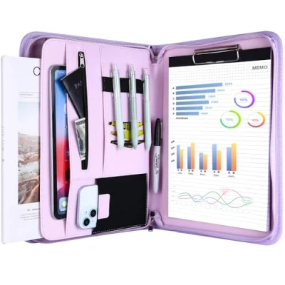 Image of ProCase Portfolio Business Padfolio Folder with Zipper, Conference Meeting Executive File Legal Document Organizer Pockets Letter Size A4 Writing Pad Notepad for Father&#039;s Day Grey