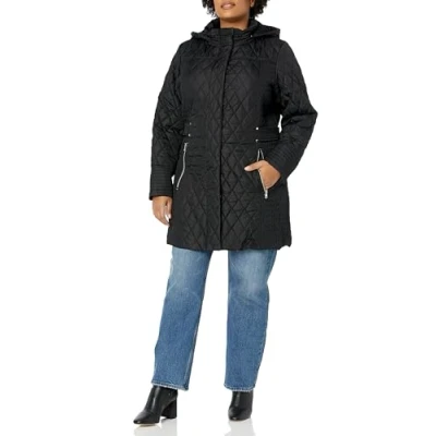 Image of EVANS Women&#039;s Plus Size Coat Quiltied Multi Panel Jackets, Black, 18 20